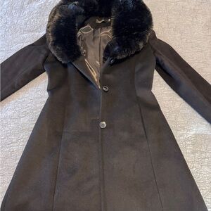 Ralph Lauren Black Trench Coat with Fur Collar